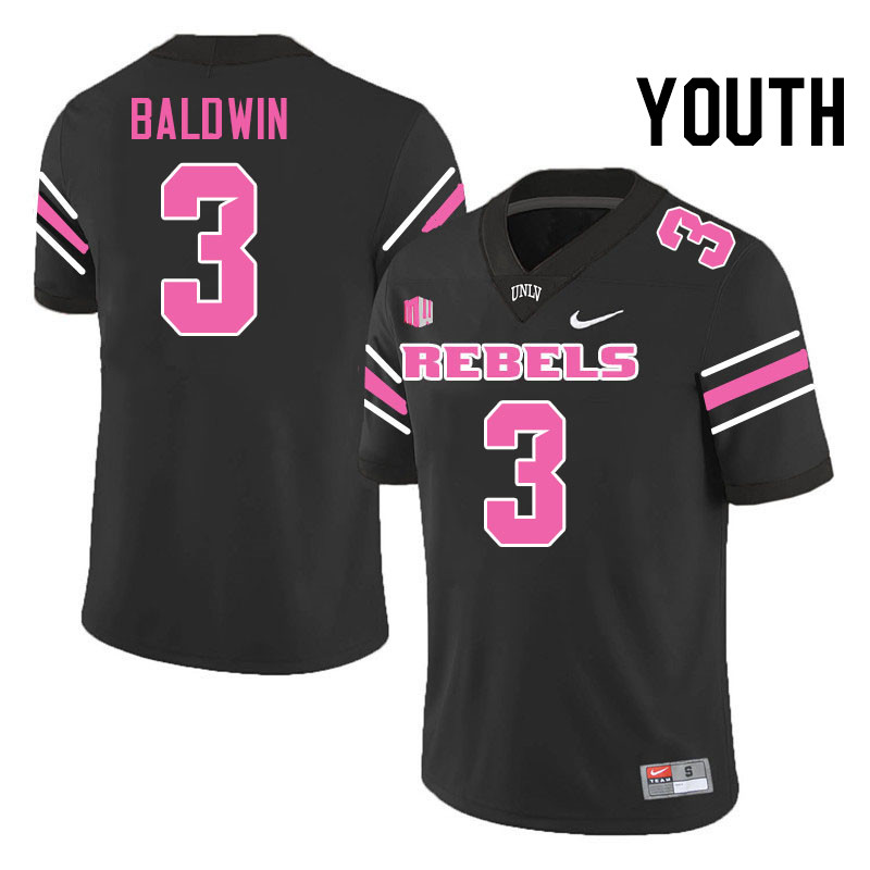 Youth #3 Johnathan Baldwin UNLV Rebels College Football Jerseys Stitched-Black